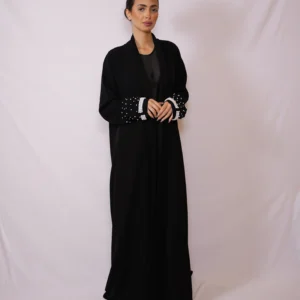 Black with Pearls sleeves abaya