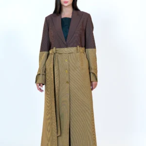 Two-Tone Belted Blazer  in Cocoa Brown & Mocha beige