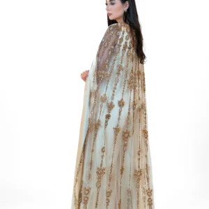 Cream Embelished dress with cape