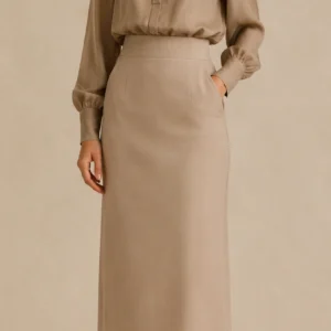 High- Neck Blouse w Maxi Skirt